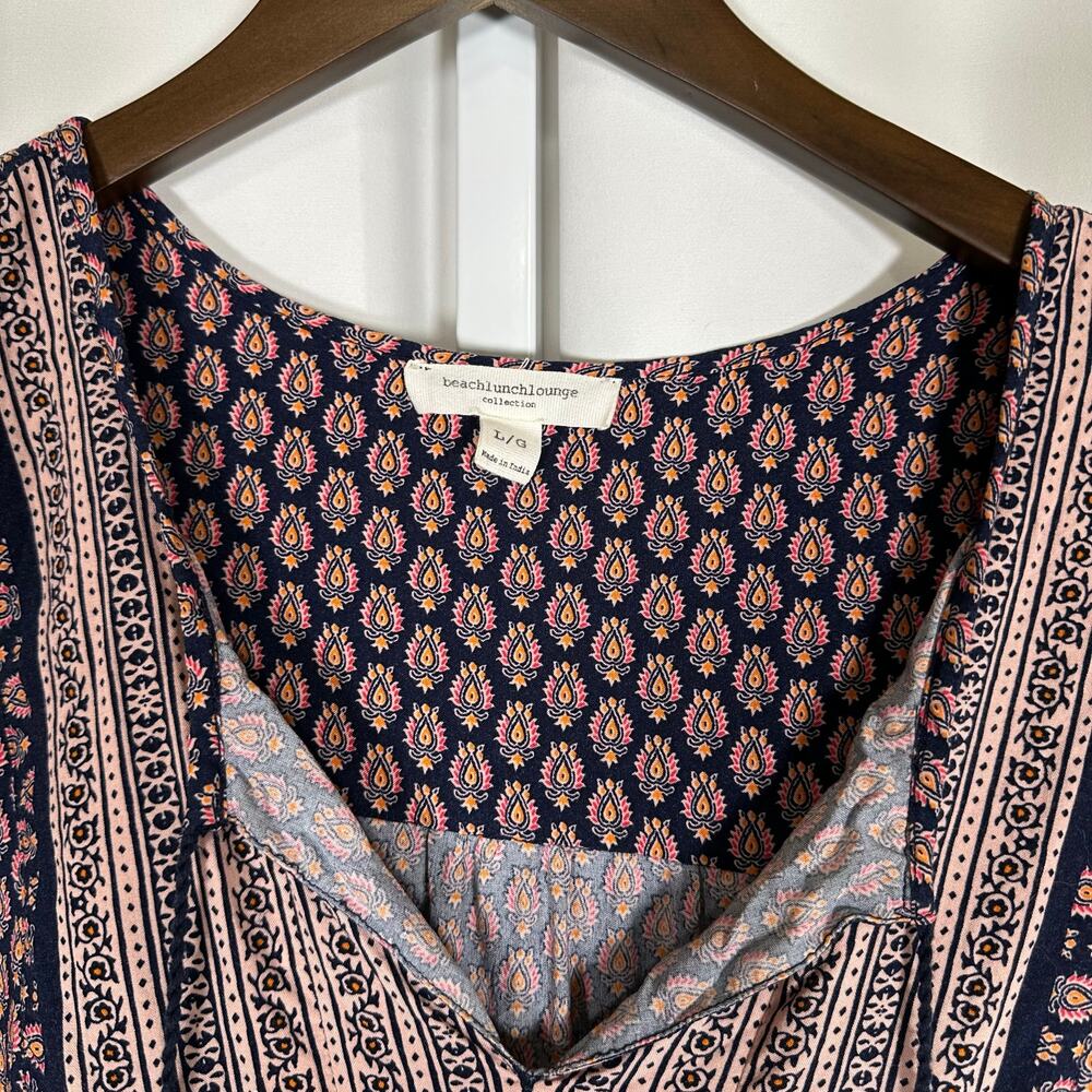 BeachLunchLounge Long Sleeve‎ Boho India Paisley Dress Sz L Beach Pool Cover-up - Picture 2 of 9